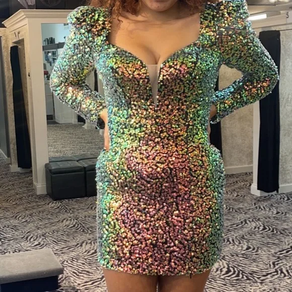 silver formal plus size dress Multicolor Sequin Dress Long Womens Formal & Evening Gowns – Rosymae main image 0